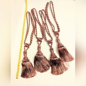 Curtain Drape tie backs Red Green 4 pc 2 pairs large silky tassels luxury EUC